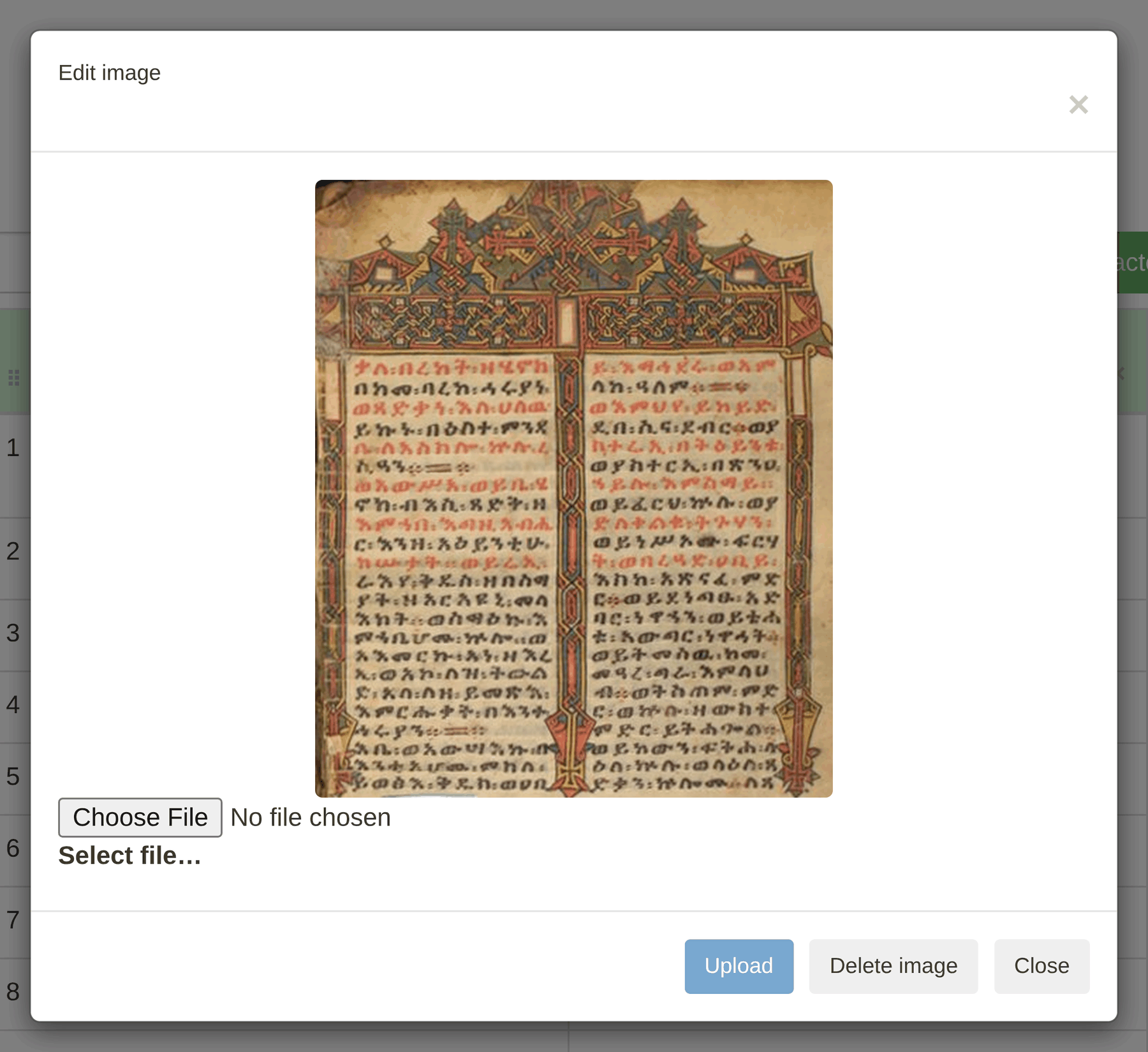 Edit image The dialog for uploading an image