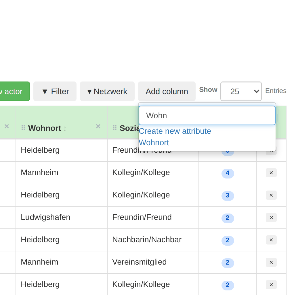 Add column Column selection with attribute search