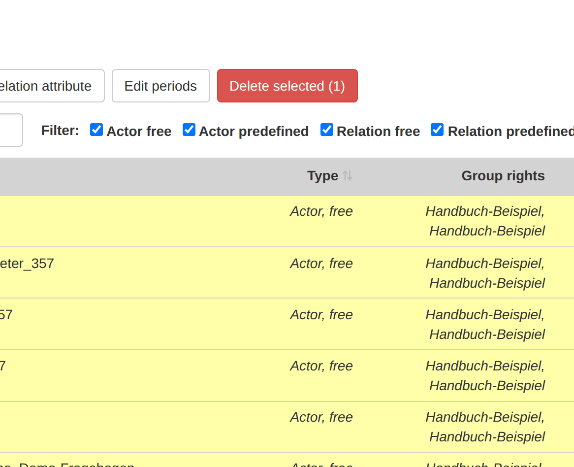 Multiple selection with the red delete button