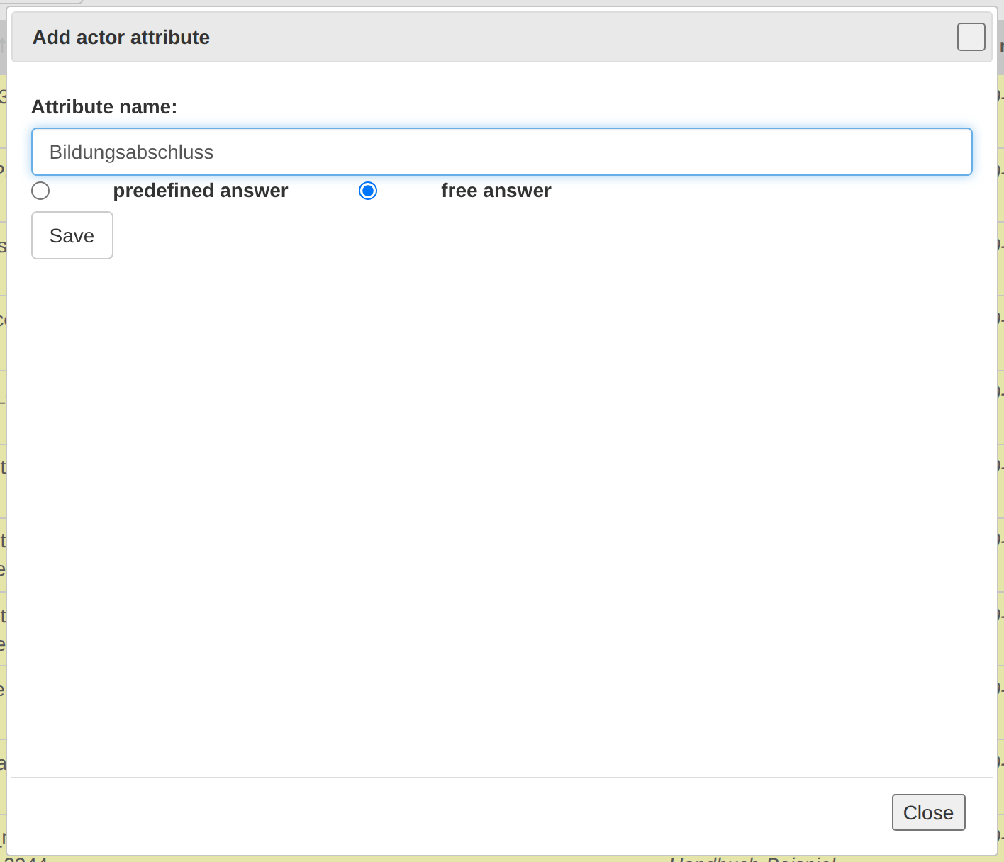 The dialog for creating an actor attribute