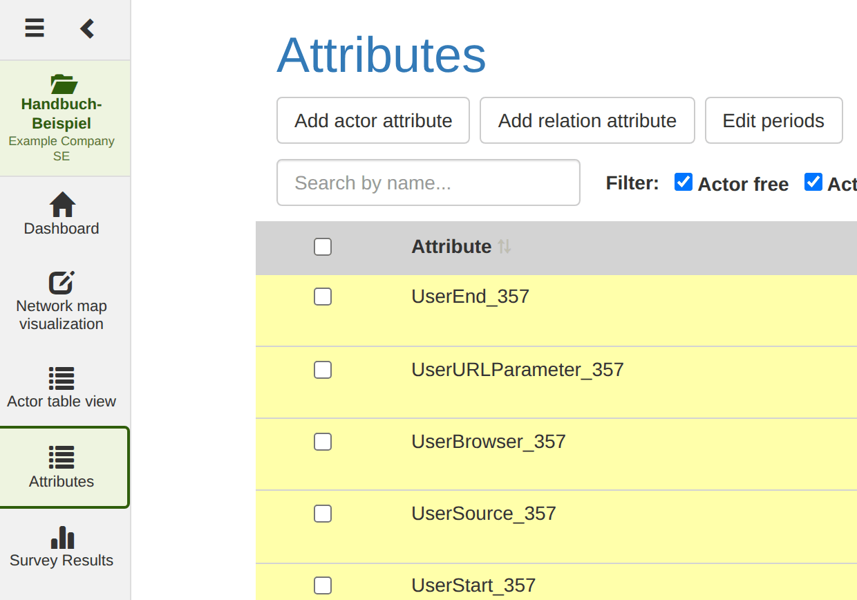 The toolbar of the attribute list