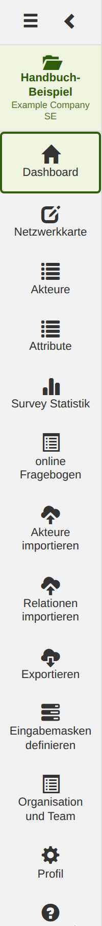 Das Seitenmenü mit Projektwechsler