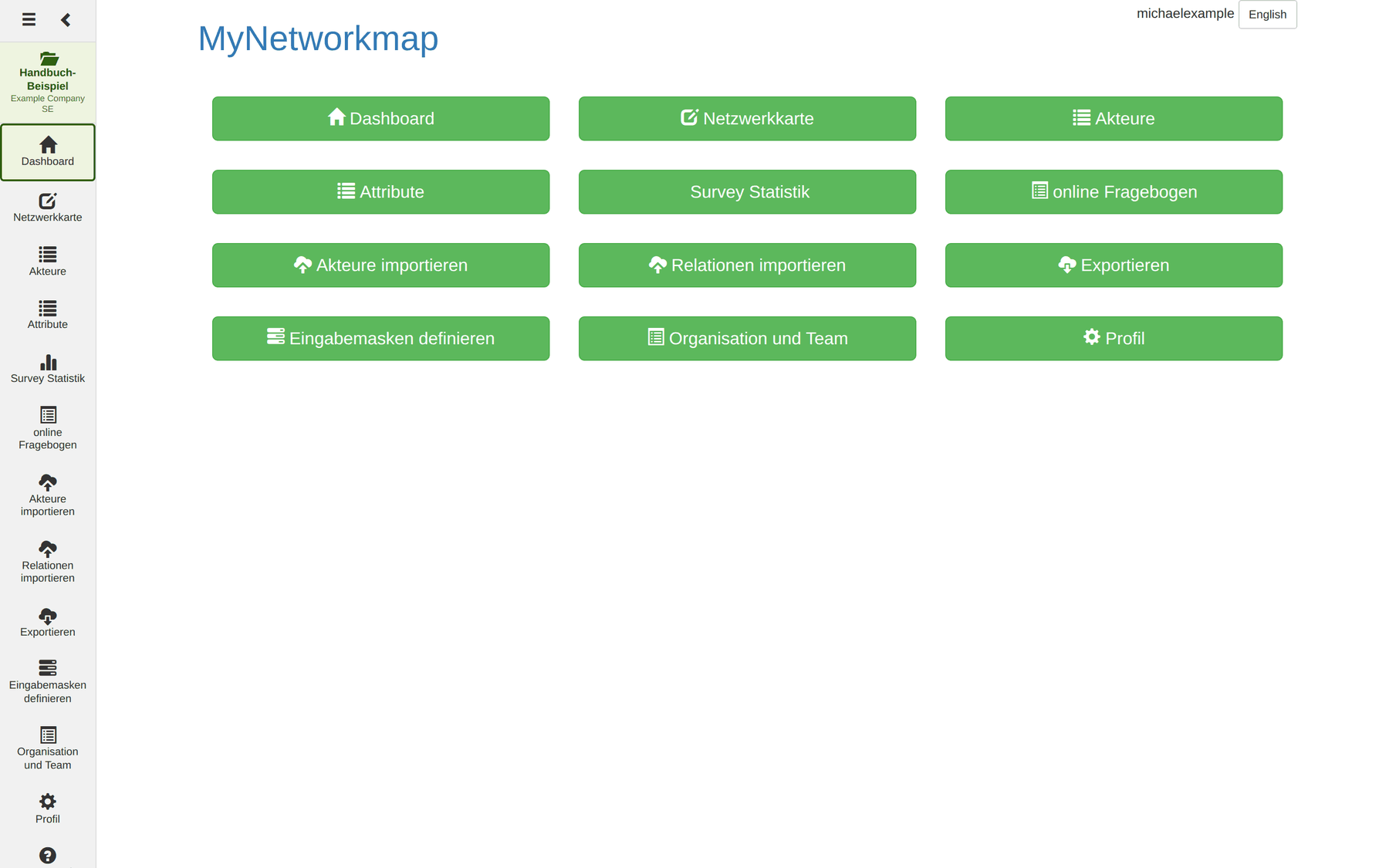 Das Dashboard mit den Modulkacheln
