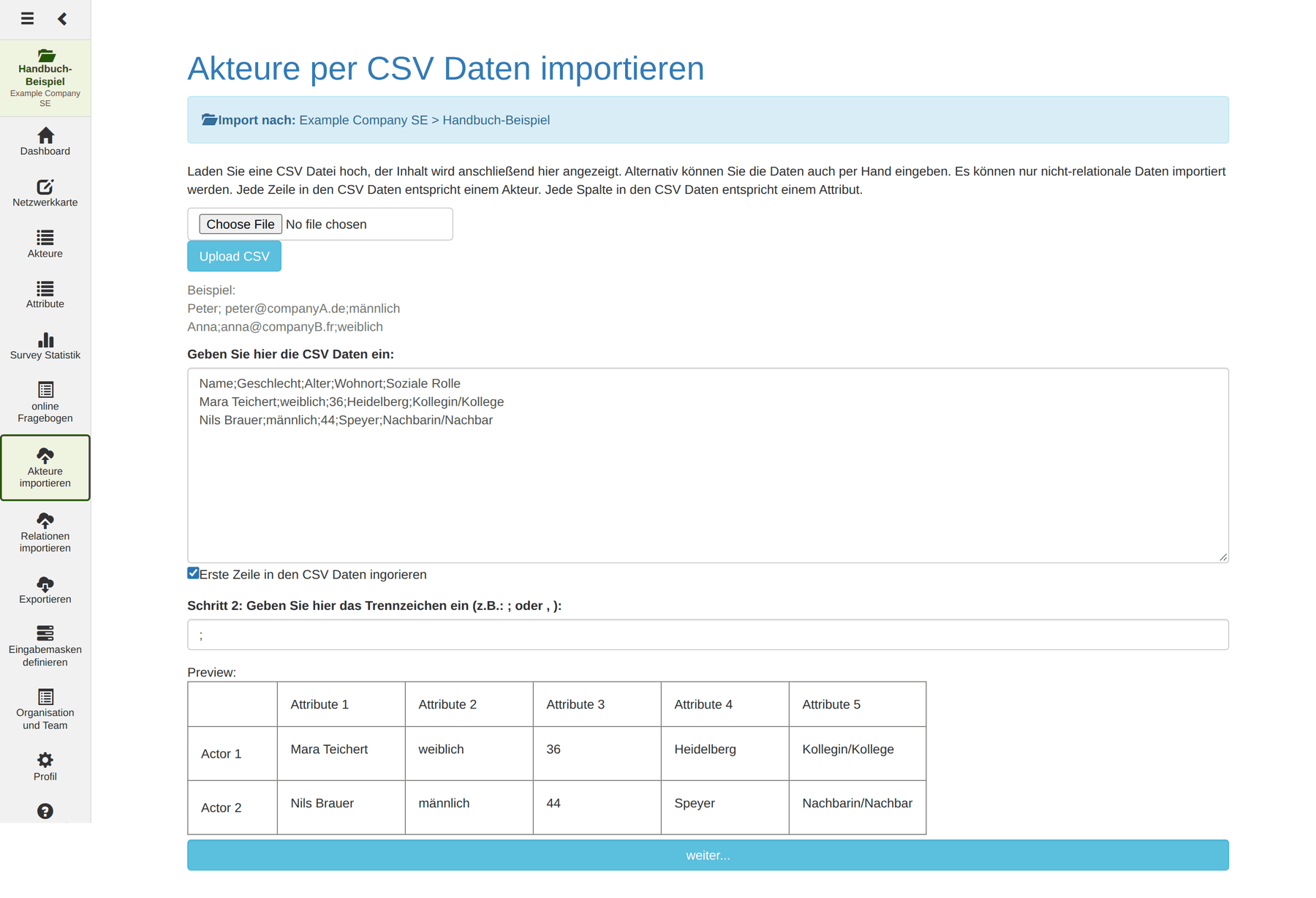 Akteure importieren – Schritt 1 Schritt 1: Daten einfügen