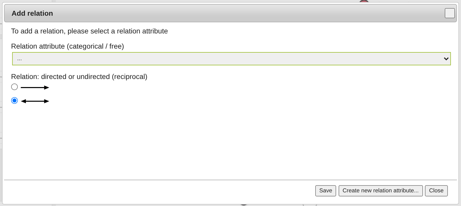 The dialog for adding a relation