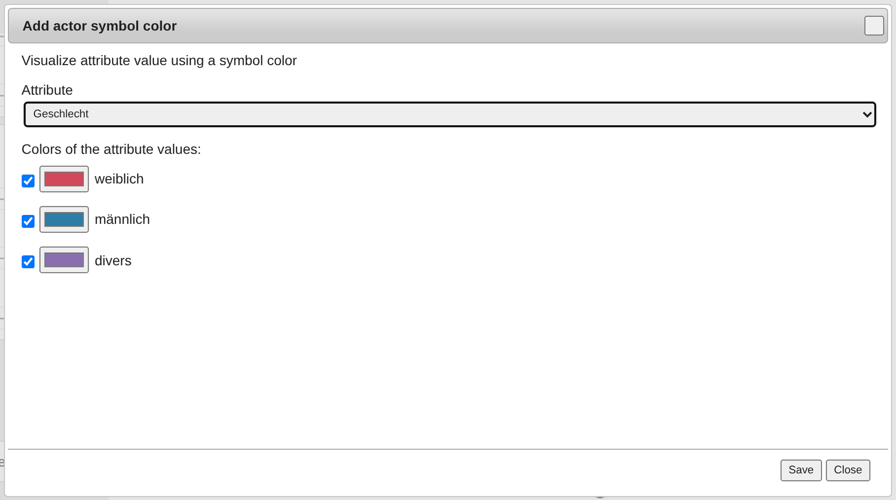 The symbol colour dialog