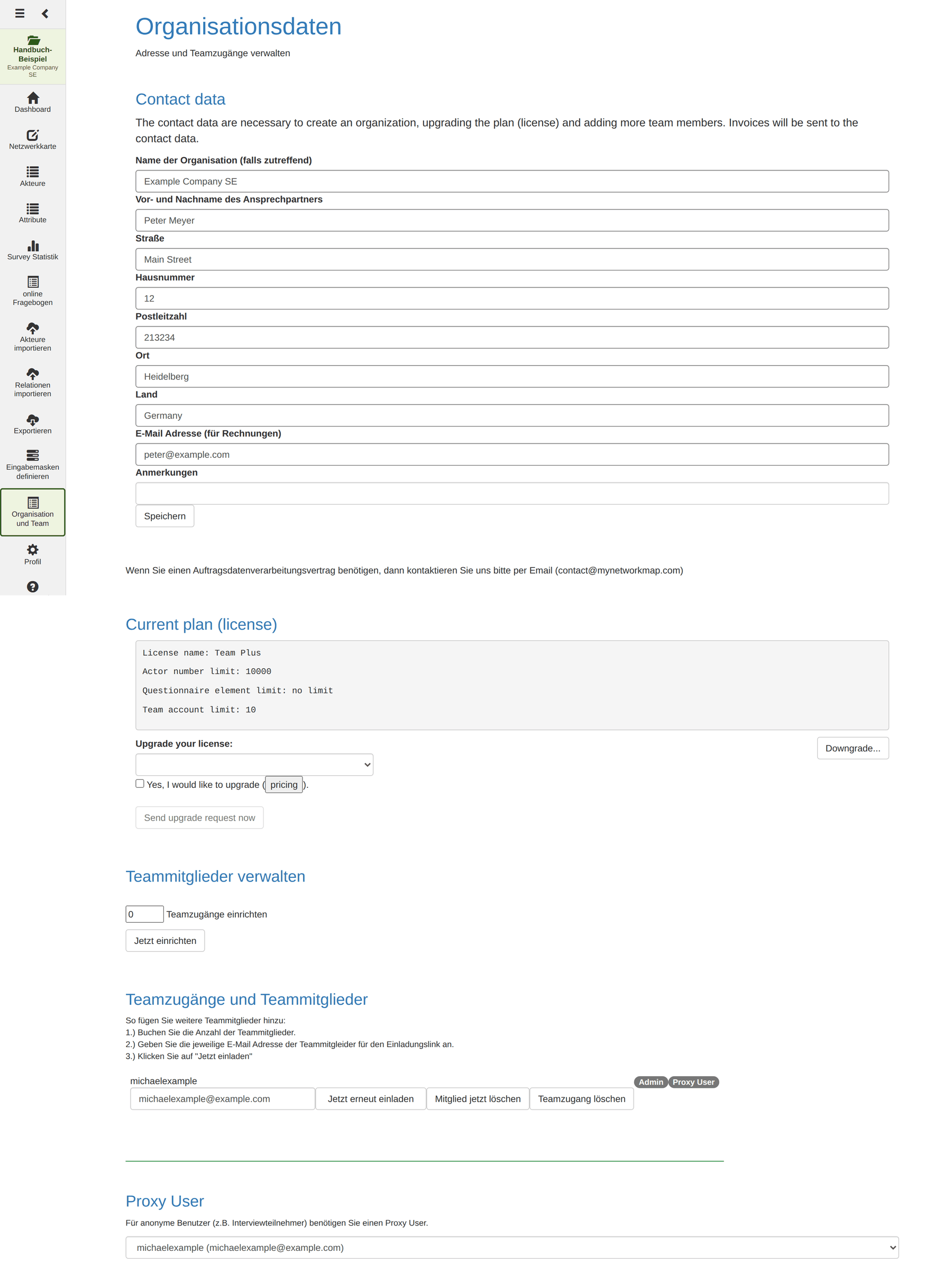 Das Modul Organisation und Team