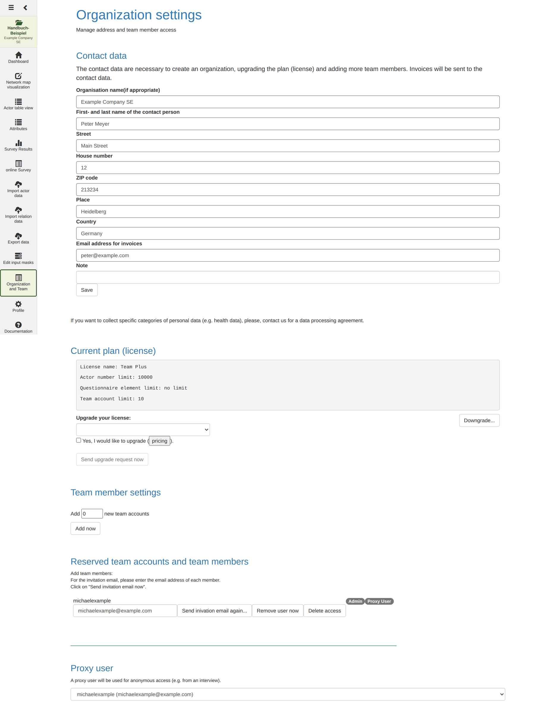 Organization settings The Organisation and team module
